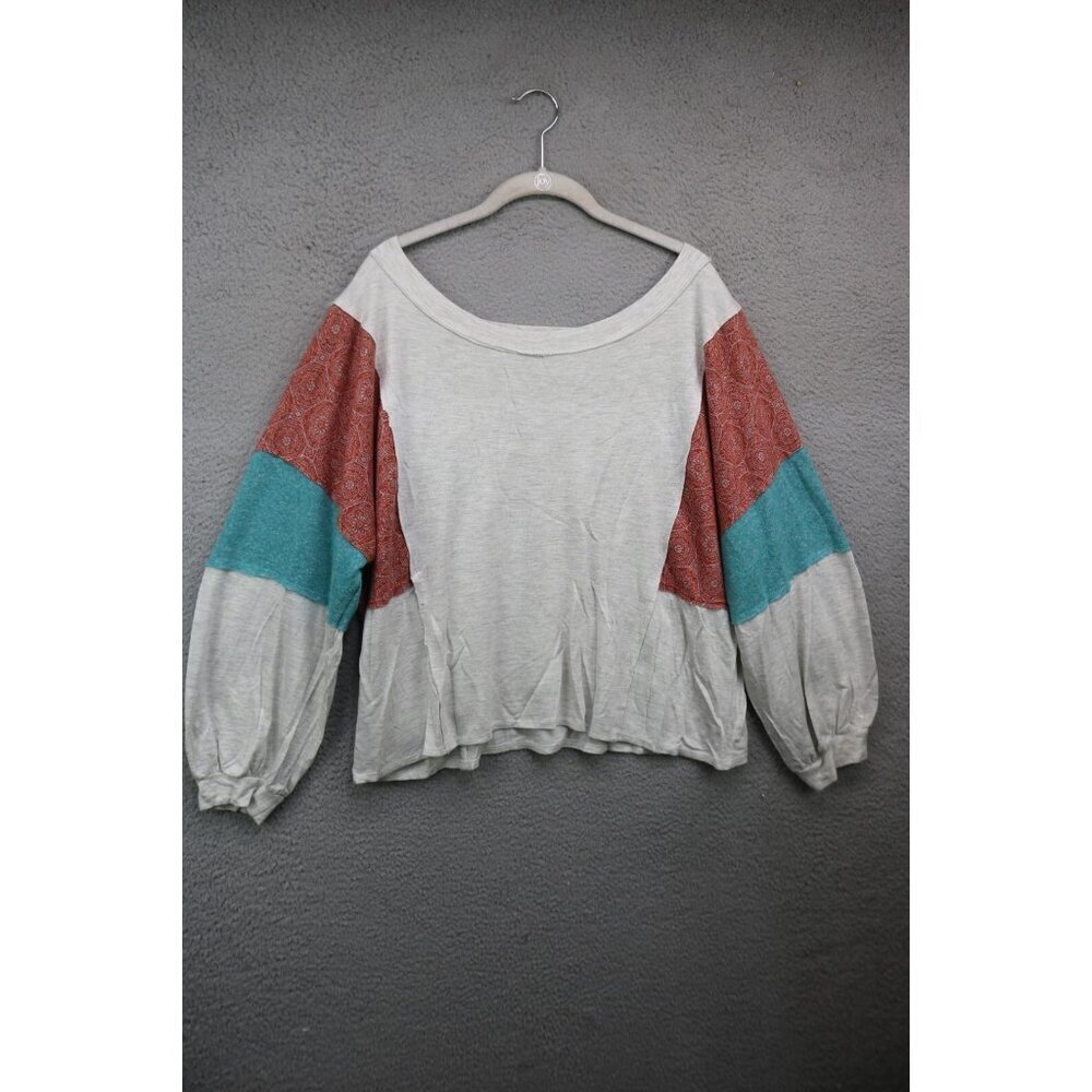 Ces Femme Colorblock 3/4 Puff Sleeves Oversized Top-Size‎ Large-BOHO